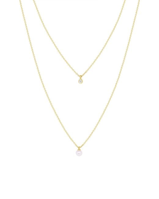 Ron Hami White 14k Gold Bezel Diamond & Pearl Double Layer Necklace