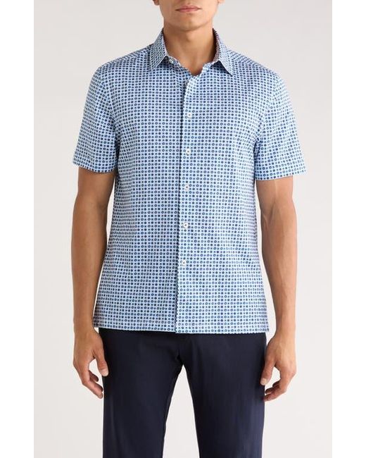 Bugatchi Blue Milo Short Sleeve 8-Way Stretch Ooohcotton Button-Up Shirt for men
