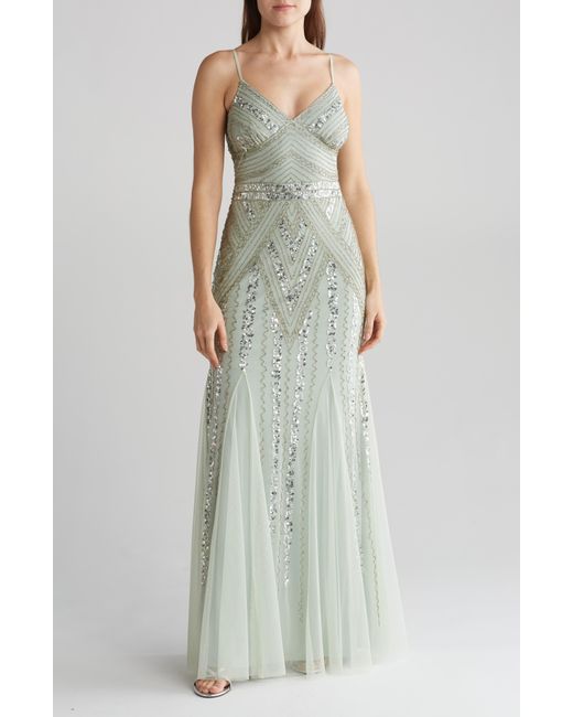 Marina Multicolor Beaded V-neck Gown