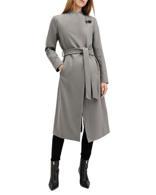 AllSaints Women's Gray Riley Wool Blend Belted Coat