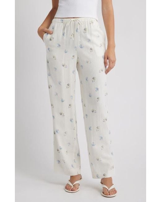 Wayf Gray Blake Shell Print Linen Blend Drawstring Pants