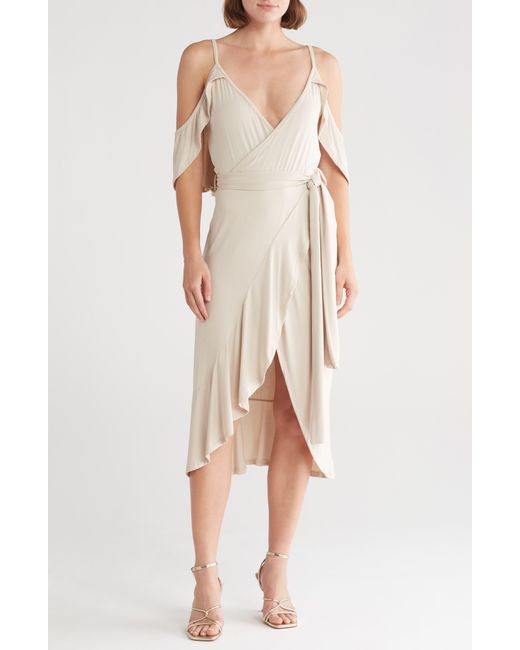 Go Couture Natural Cold-shoulder Wrap Dress