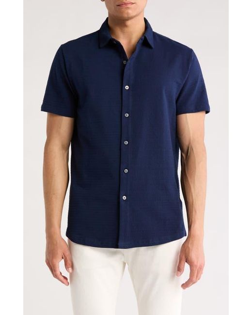 WESTZEROONE Blue Freeson Short Sleeve Stretch Cotton Button-Up Shirt for men