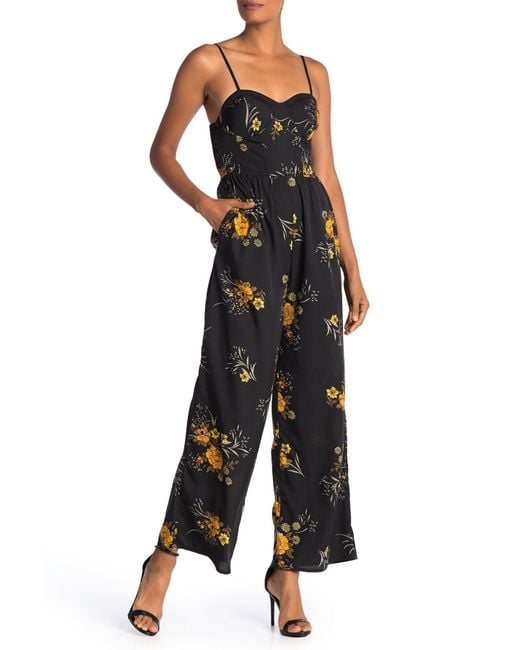 Band Of Gypsies Black Floral Sweetheart Sleeveless Jumpsuit