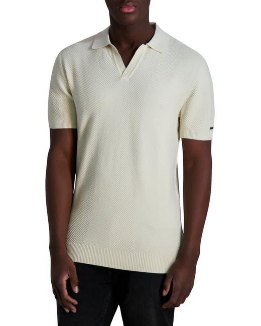 Karl Lagerfeld Gray Chevron Textured Johnny Collar Polo for men