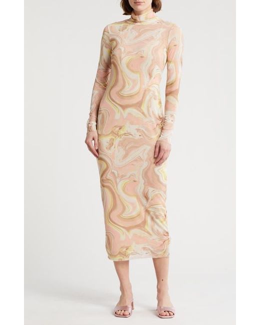 marni turtleneck long sleeve mesh dress AFRM LOS ANGELES Marni Turtleneck Long Sleeve Mesh Dress in Brown