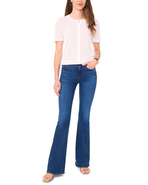 Halogen® Blue Short Sleeve Button-Up Sweater