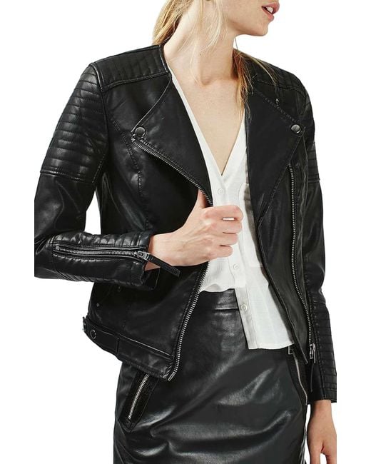 TOPSHOP Polly Faux Leather Biker Jacket in Black Lyst