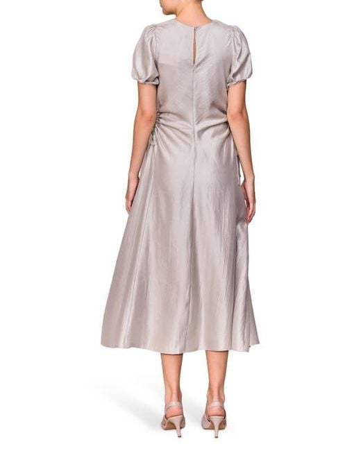 MELLODAY Pink Side Cutout Puff Sleeve Midi Dress