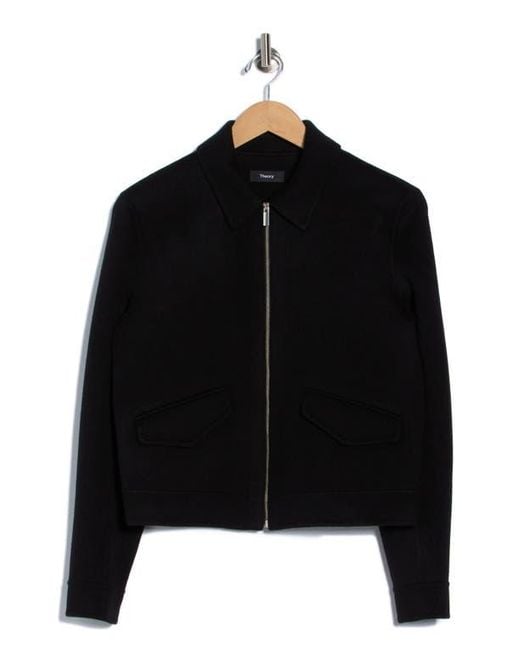 Theory Short Zip Wool Blend Jacket in Black | Lyst