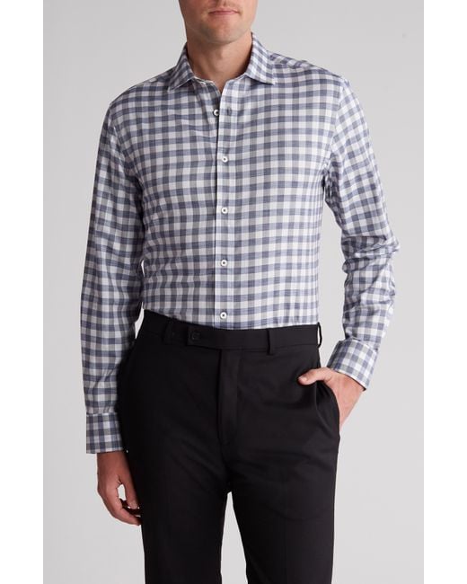 Bugatchi Blue Shaped Fit Check Cotton Button-up Shirt for men