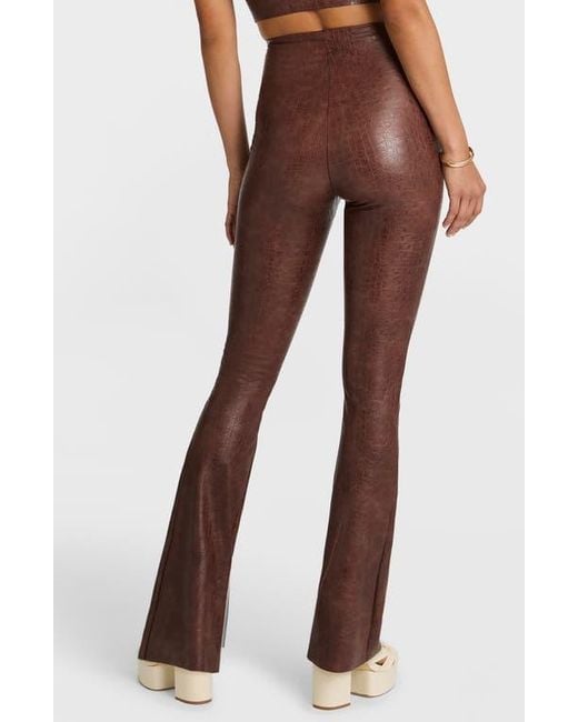Commando Brown Faux Leather Crocodile Print Flare Leggings