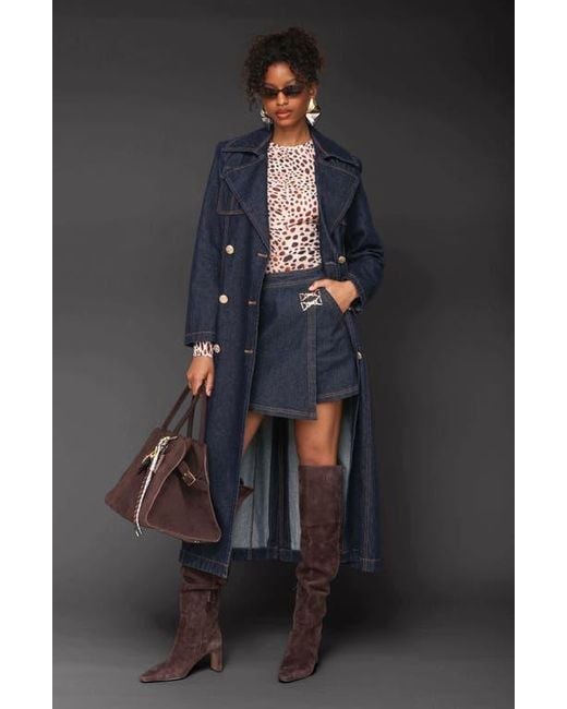 Avec Les Filles Blue Belted Utility Denim Trench Coat