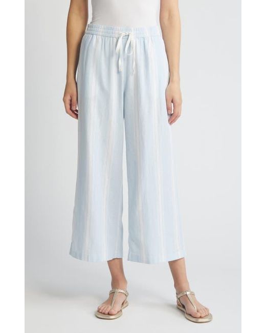 Caslon White Stripe Drawstring Wide Leg Linen Blend Pants
