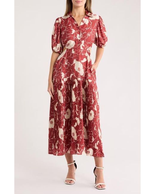 MELLODAY Red Johnny Collar Cutout Midi Dress