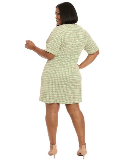 London Times Green Short Sleeve Bouclé Faux Wrap Dress