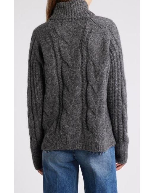 Faherty Brand Gray Frost Cable Stitch Turtleneck Alpaca Blend Sweater