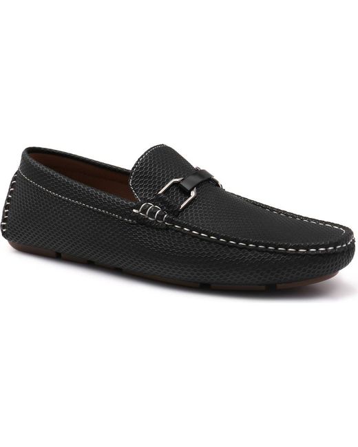 Aston Marc Black Textured Faux Leather Bit Loafers for men