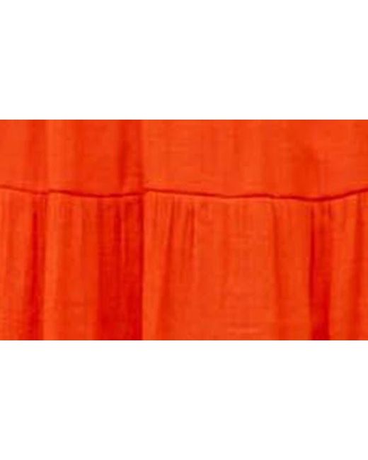 Blu Pepper Orange Flutter Sleeve Smocked Tiered Midi Dress