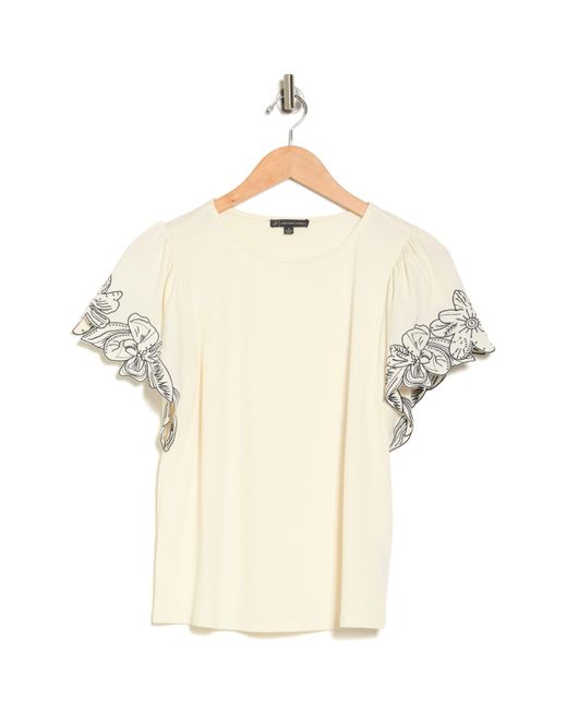 Adrianna Papell White Embroidered Trim T-shirt