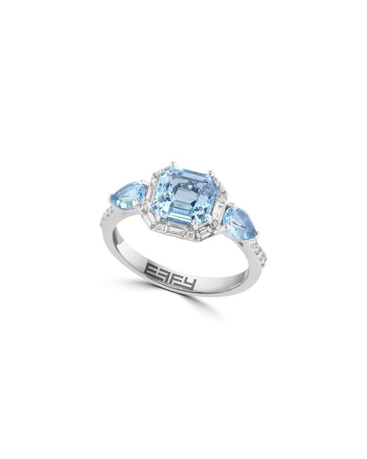 Effy Blue 14k White Gold Aquamarine & Diamond Ring