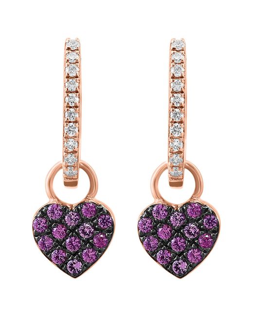 Effy Purple 14k Rose Gold Diamond & Pavé Pink Sapphire Heart Drop Huggie Hoop Earrings