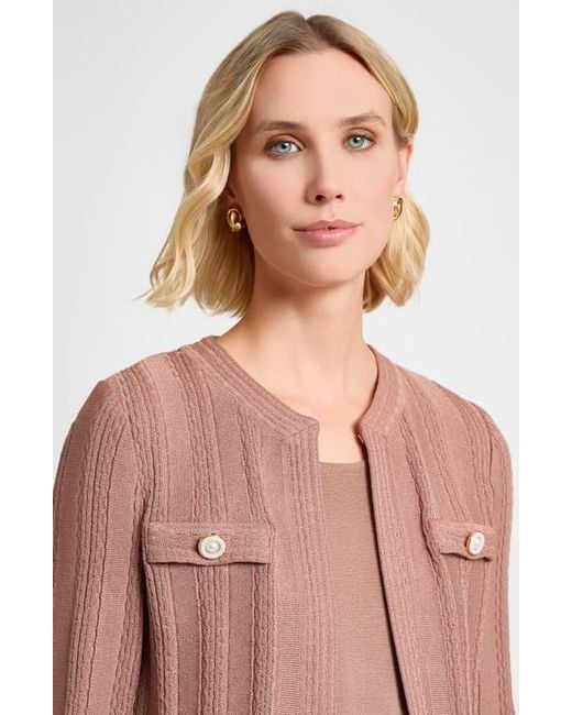 Misook Pink Heritage Braided Cable Soft Knit Jacket