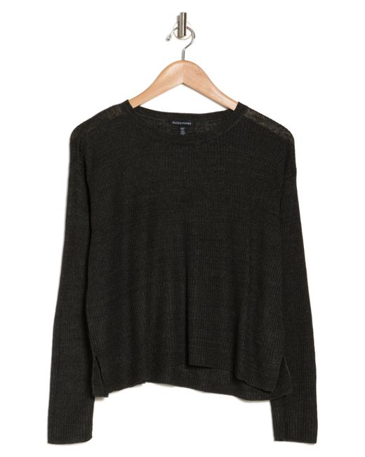 Eileen Fisher Black Fine Gauge Organic Linen Sweater