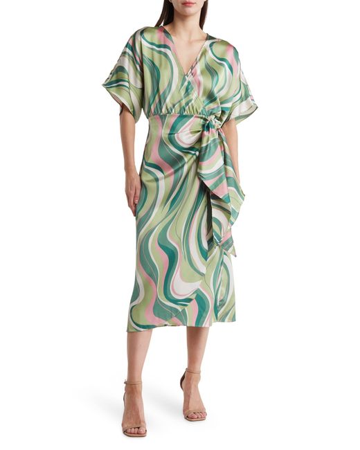 Lush Green Patterned Side Tie Maxi Dress