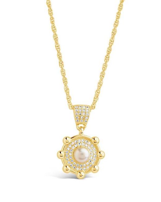 Sterling Forever Metallic Etta Cubic Zirconia & Faux Pearl Pendant Necklace