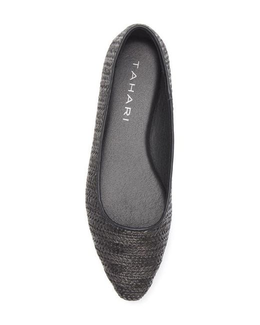 Tahari Black Faux Raffia Ballerina Flat