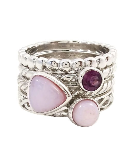 SAVVY CIE JEWELS Sterling Silver Pink Opal & Purple Rhodolite Stone Stackable Ring Set At Nordstrom Rack