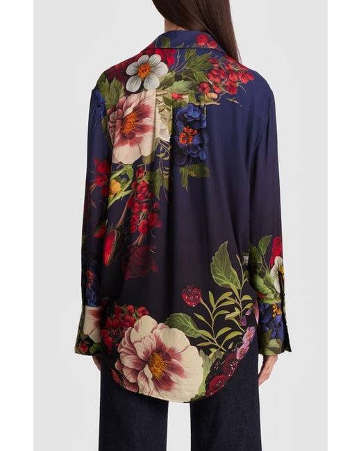 Alice + Olivia Blue Finely Oversized Button Down