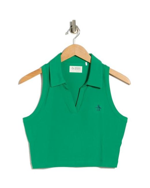 Original Penguin Green Solid Sleeveless Crop Polo