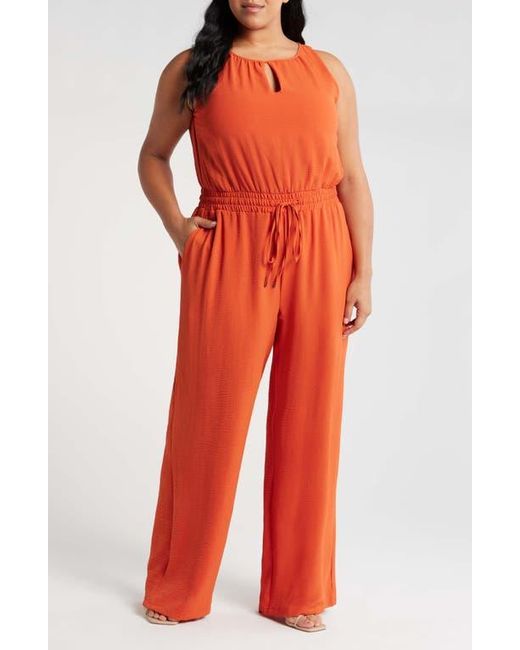 Tahari Women's Red Smock Waist Wide Leg Jumpsuit