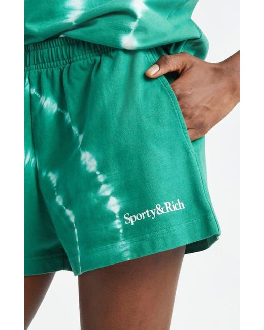 Sporty & Rich Green Serif Tie Dye Logo Cotton Disco Shorts