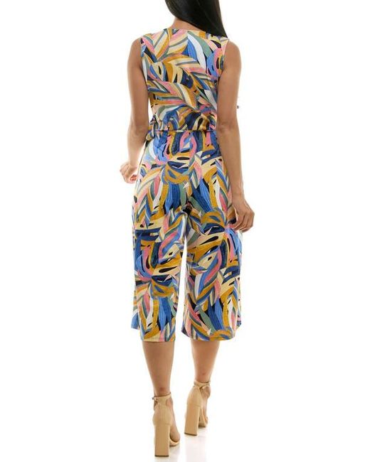 Nina Leonard Multicolor Surplice Culotte Crop Jumpsuit