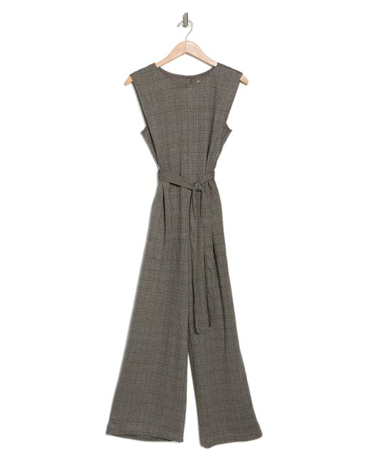 Max Studio Sleeveless Tie Front Jumpsuit In Taupe/black/rust Houndstooth At Nordstrom Rack
