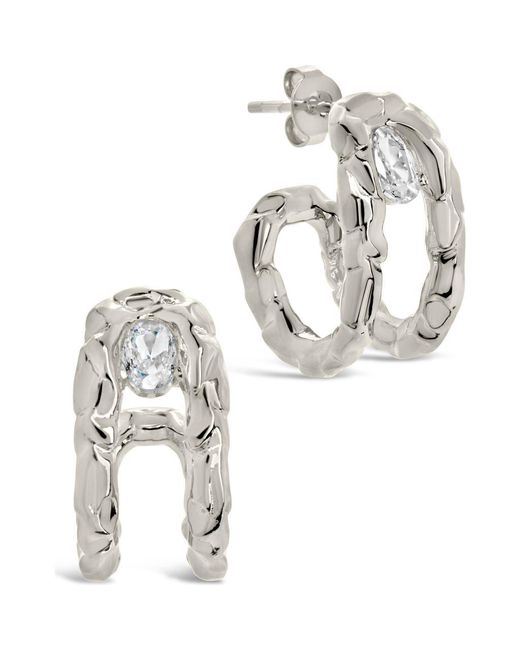 Sterling Forever Metallic Mavis Cubic Zirconia Molten Folded Hoop Earrings