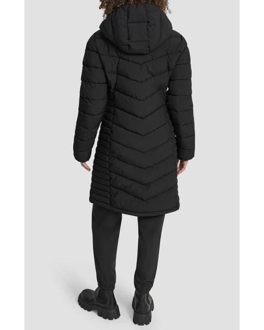 DKNY Black Cire Packable Hooded Longline Puffer Jacket