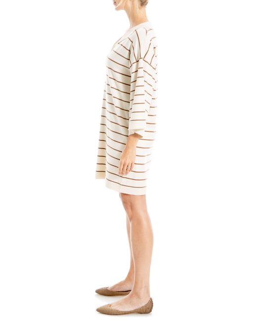 Max Studio Natural Stripe Johnny Collar Sweater Dress