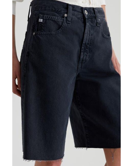 AG Jeans Blue Hattie High Waist Raw Hem Denim Barrel Shorts