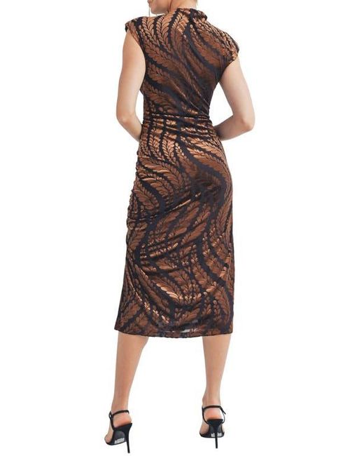 Karlene Midi Dress - Ruched Corset Burnout Dress in Black and Brown main image 0