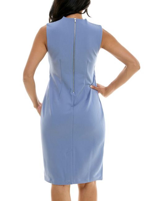 Nina Leonard Blue U-neck Sleeveless Sheath Dress