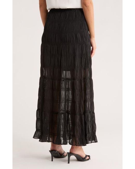 Max Studio Black Shirred Georgette Maxi Skirt