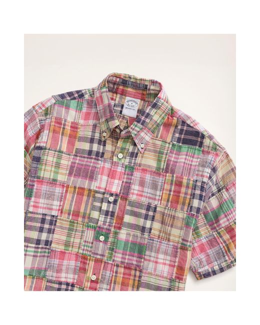 Brooks Brothers Multicolor Regent Fit Plaid Patchwork Short Sleeve Madras Button-down Shirt for men
