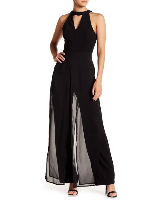 Marina Chiffon Overlay Jumpsuit in Black | Lyst