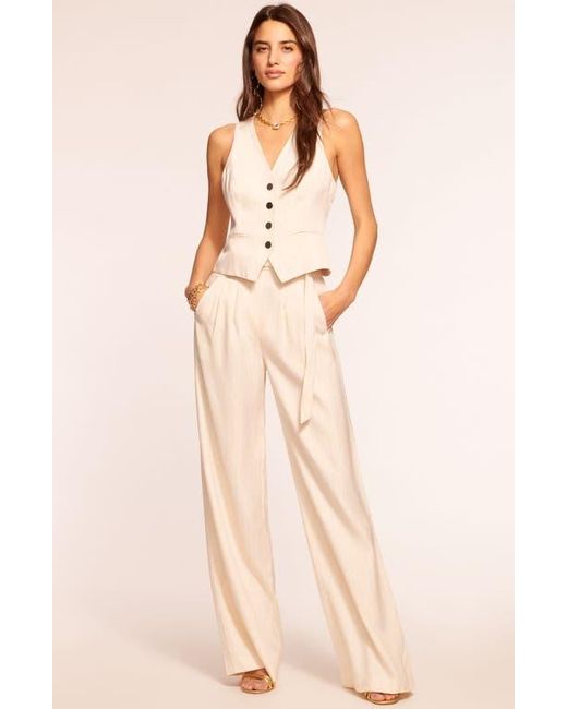 Ramy Brook Natural Natasha Belted Paperbag Waist Wide Leg Pants
