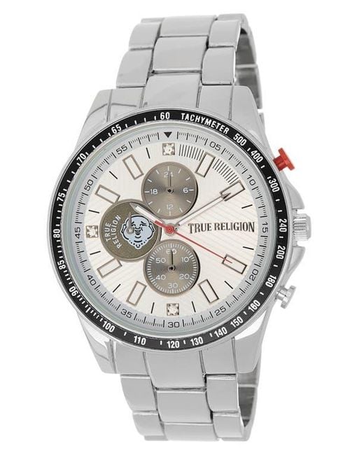 True Religion 43mm 腕時計 ゴールド シルバー メンズ 時計 TRUE RELIGION Chronograph Bracelet Watch, 45.1Mm in Gray for Men