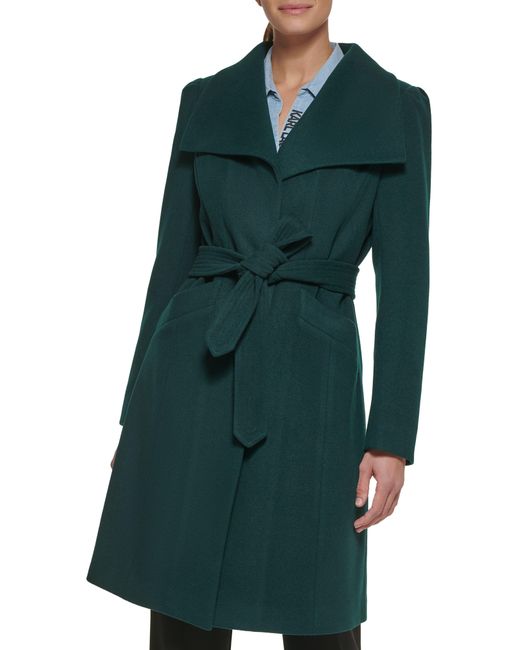 Karl Lagerfeld Green Puff Sleeve Belted Coat In Emerald At Nordstrom Rack